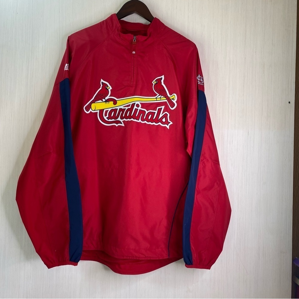 Majestic St. Louis Cardinals Cool Base Windbreaker 1/4 Zip Pullover Jacket XL
